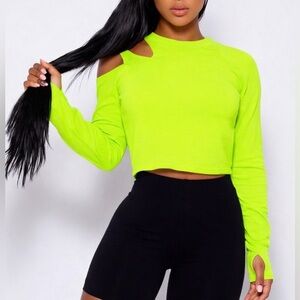 NEW w tags • Bombshell Sportswear Neon Green Slash Pullover